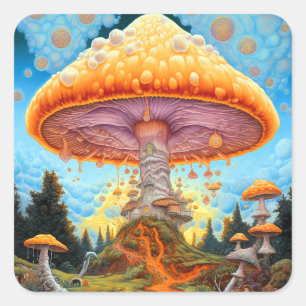 Mushroom Landscape Surreal Fantasy Art Square Sticker