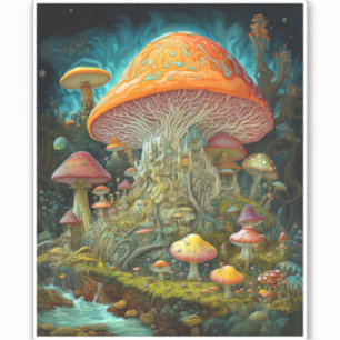 Mushroom Landscape Surreal Fantasy Art Sticker