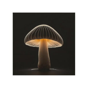 Mushroom Light Painting: Minimalistic Black Wood Wall Art