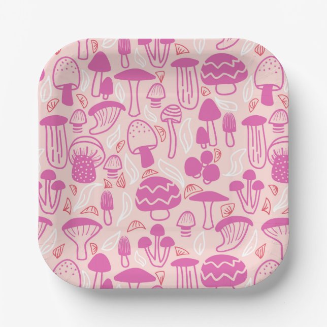 Mushroom Magenta Pink Paper Plates (Front)