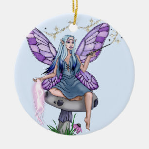 Mushroom Magic Fairy Ceramic Ornament