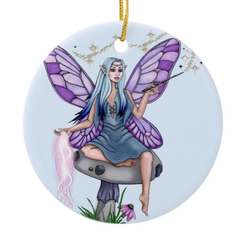 Mushroom Magic Fairy Ceramic Ornament