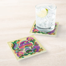 Mushroom Magic Rainbow Glass Coaster