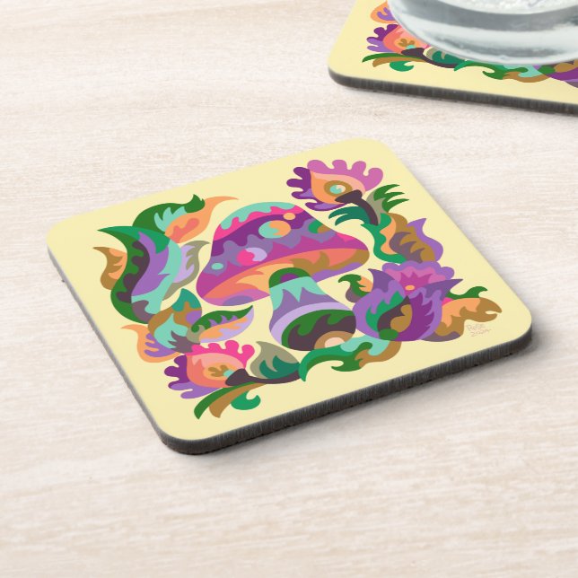 Mushroom Magic Rainbow Glass Coaster (Left Side)