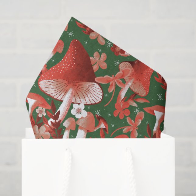 Mushroom Magic red and green Tissue Paper (Gift Bag)