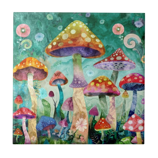 Mushroom Magical Forest  Ceramic Tile (Front)