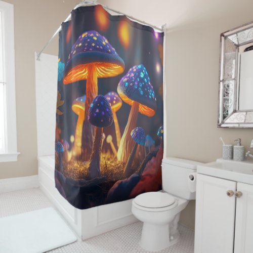 Mushroom Magical Glowing Fantasy Garden Mystical Shower Curtain