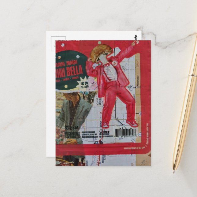 Mushroom Man and Map With Retro Images Collage Postcard (Front/Back In Situ)