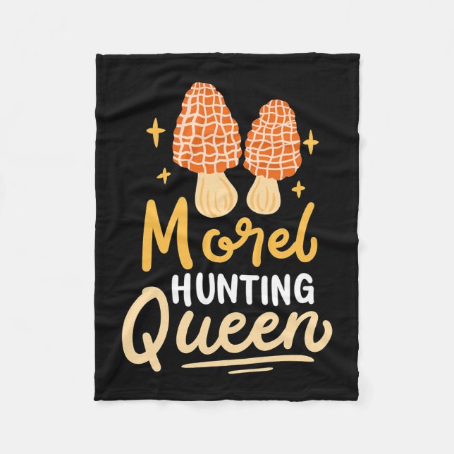 Mushroom Morel Hunting Queen Fleece Blanket (Front)