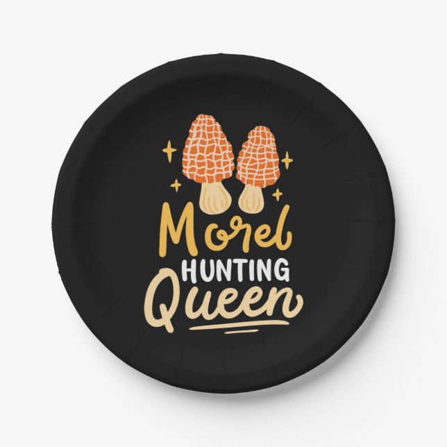 Mushroom Morel Hunting Queen Paper Plates (Front)