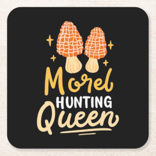 Mushroom Morel Hunting Queen Square Paper Coaster