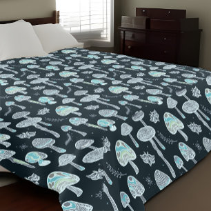 Mushroom Moth Boho Botanical Dark Gray Whimsigoth Duvet Cover