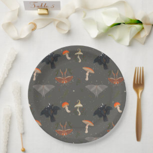 Mushroom Moth Butterfly Pattern Paper Plates