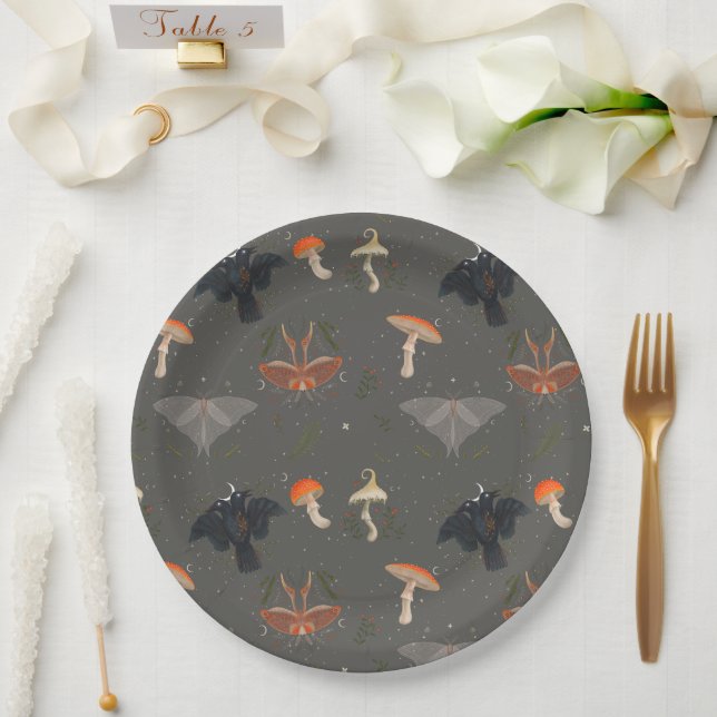 Mushroom Moth Butterfly Pattern Paper Plates (Wedding)