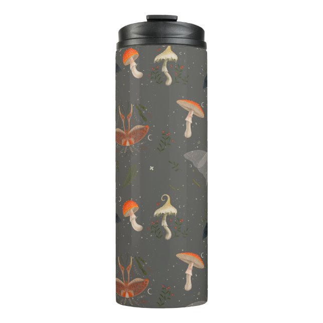 Mushroom Moth Butterfly Pattern Thermal Tumbler (Front)