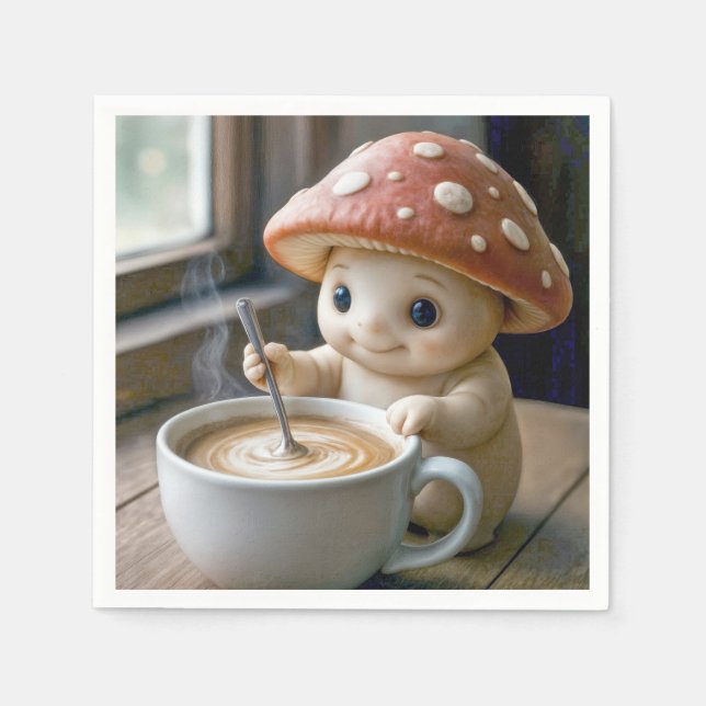 Mushroom Munchkin Stirring Morning Coffee Napkins (Front)
