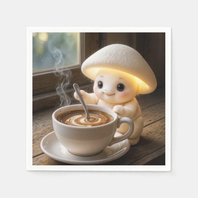 Mushroom Munchkin Stirring Morning Coffee Napkins (Front)