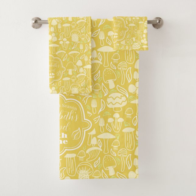 Mushroom Mustard Cream Bath Towel Set (Insitu)