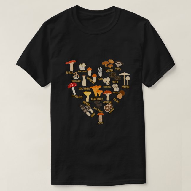 Mushroom Mycology Fungi Foraging Heart Love Chart T-Shirt (Design Front)
