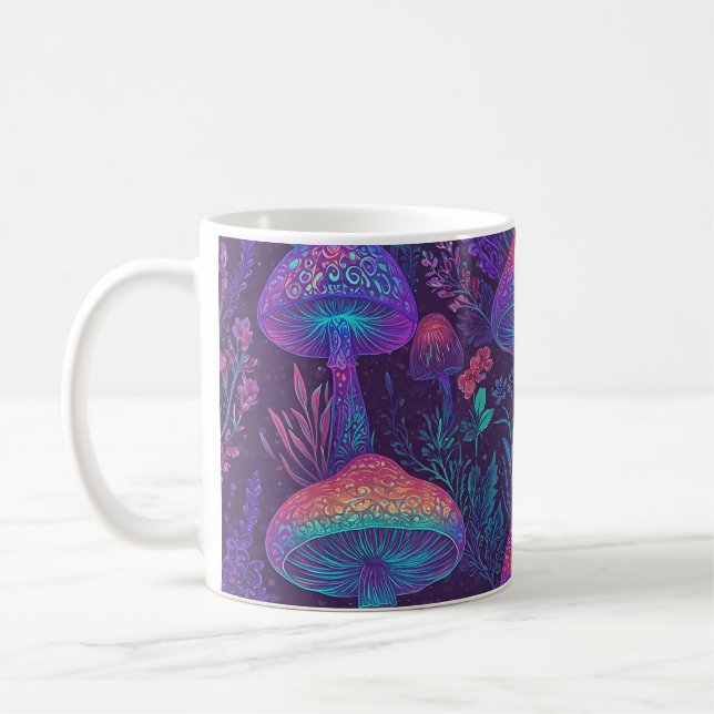 Mushroom Neon Forest Dreamscape Coffee Mug (Left)