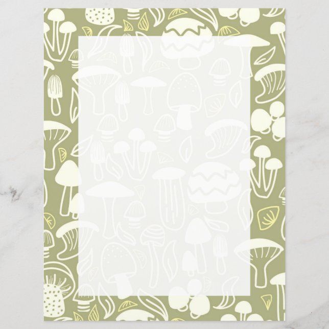 Mushroom Olive Green Stationery Paper (Front)
