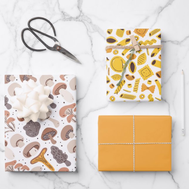 Mushroom Pasta Groceries Wrapping Paper Sheets (Front)