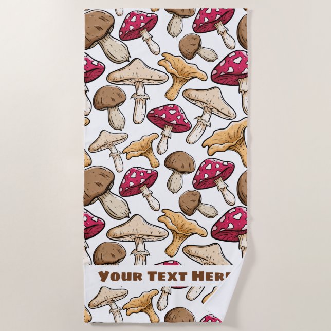 Mushroom Pattern custom text beach towel (Front)