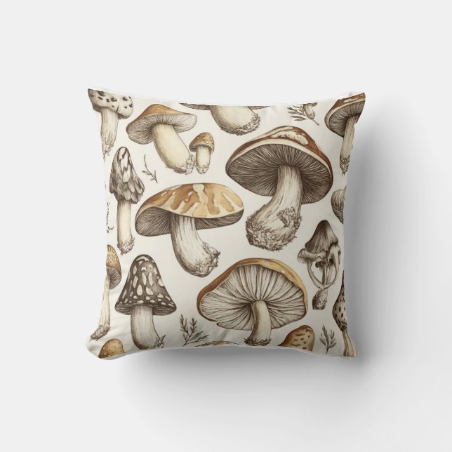 Mushroom Pattern Illustration Throw Pillow (Front)