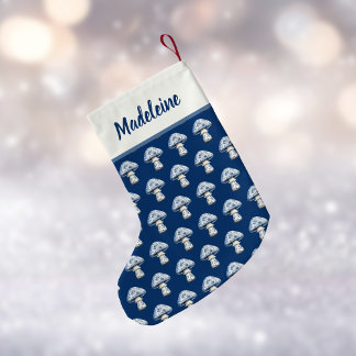 Mushroom Pattern in Cute Navy and Blue Chinoiserie Small Christmas Stocking