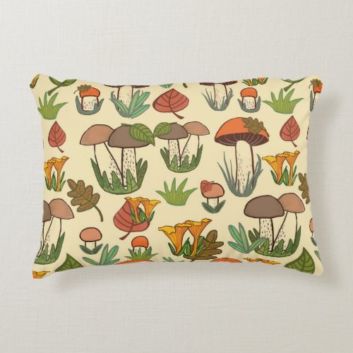 Mushroom Pattern Nature Inspired Accent Pillow