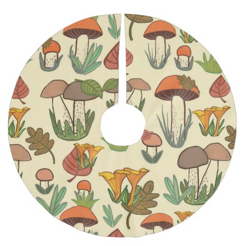 Mushroom Pattern Nature Inspired Brushed Polyester Tree Skirt