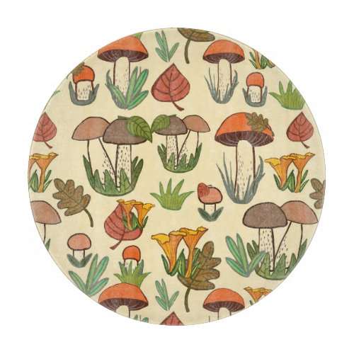 Mushroom Pattern Nature Inspired Cutting Board