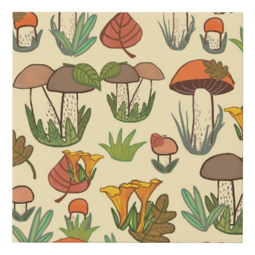 Mushroom Pattern Nature Inspired Faux Canvas Print
