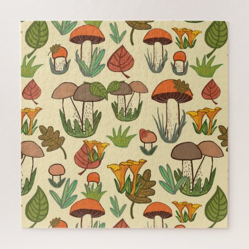 Mushroom Pattern Nature Inspired Jigsaw Puzzle