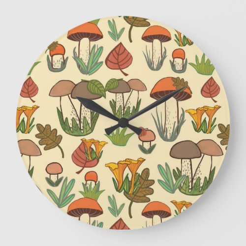 Mushroom Pattern Nature Inspired Large Clock