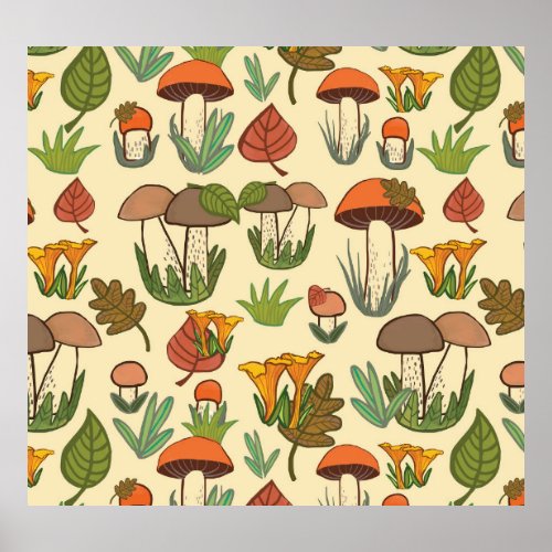 Mushroom Pattern Nature Inspired Poster