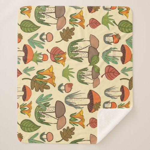 Mushroom Pattern Nature Inspired Sherpa Blanket