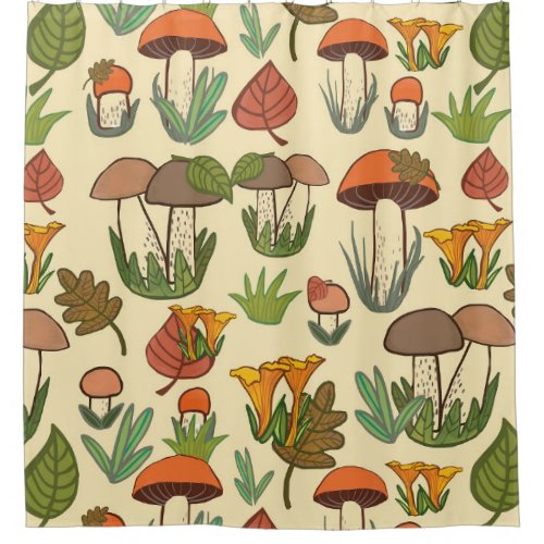 Mushroom Pattern Nature Inspired Shower Curtain
