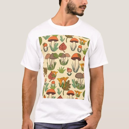 Mushroom Pattern Nature Inspired T_Shirt