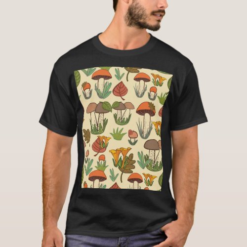 Mushroom Pattern Nature Inspired T_Shirt
