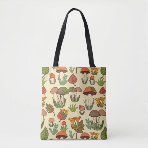 Mushroom Pattern Nature Inspired Tote Bag