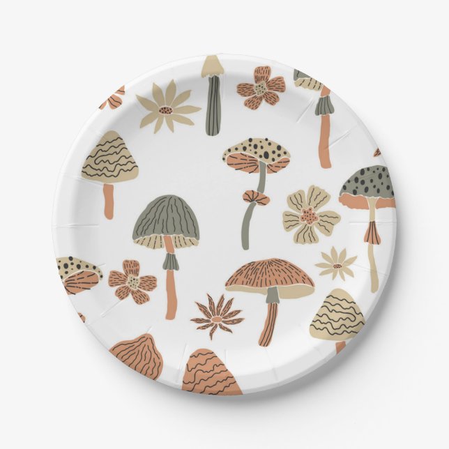 Mushroom pattern paper plates (Front)