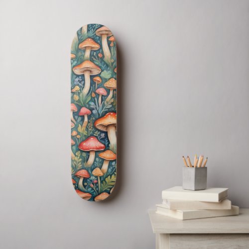 Mushroom Pattern Skateboard Aesthetic Cool Nature