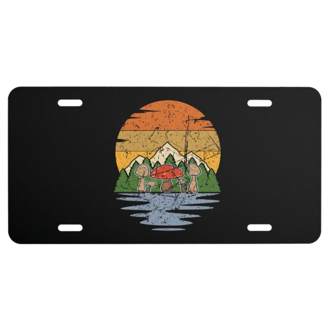 Mushroom Picking Retro License Plate (Front)