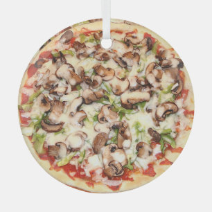Mushroom Pizza Realistic Food Christmas Glass Ornament