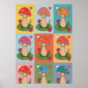 Mushroom Pop Art Rainbow Color Photo Trendy Block Poster