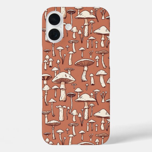 Mushroom Print on Terracotta Brown Case-Mate iPhone Case (Back)