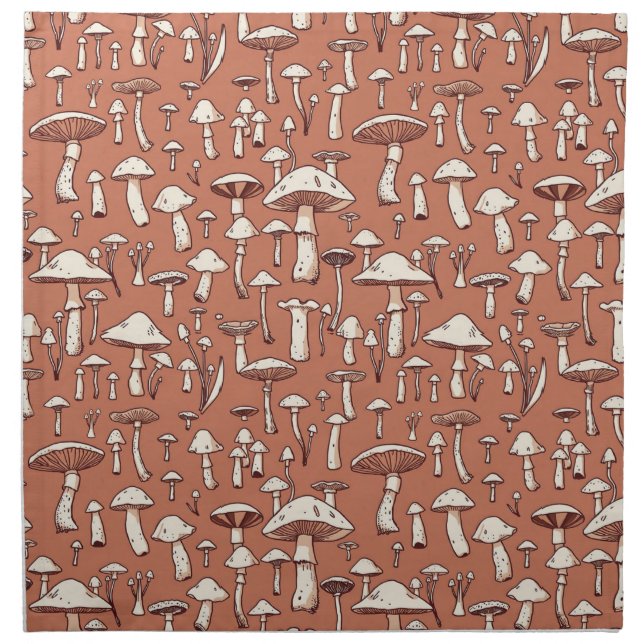 Mushroom Print on Terracotta Brown Cloth Napkin (Front)