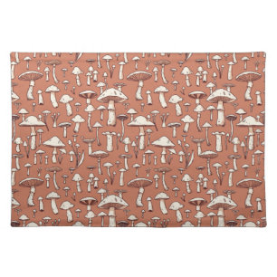 Mushroom Print on Terracotta Brown Cloth Placemat