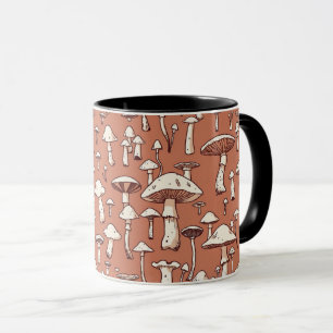 Mushroom Print on Terracotta Brown Mug